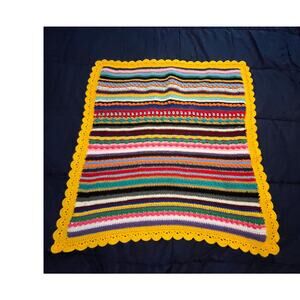 VTG Handmade Crochet Multicolor Afghan Throw Blanket Scalloped Edges 70s